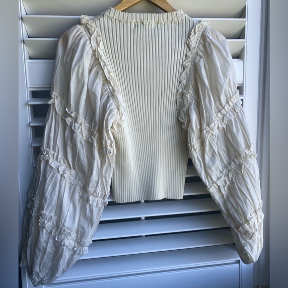 En Saison Lucille Mixed Media Ruffle Poplin Sleeve Blouse - Picture 8 of 16